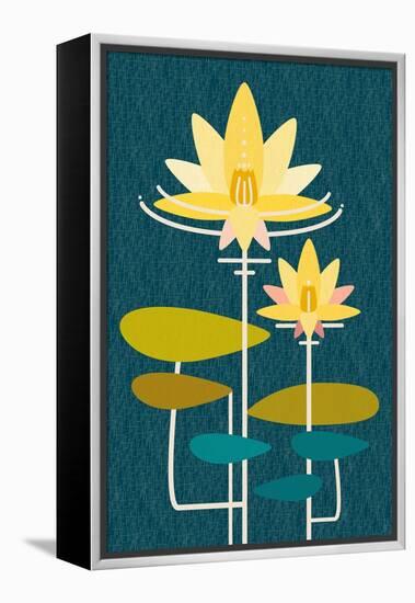 Scandinavian Lotus (Blue)-null-Framed Stretched Canvas