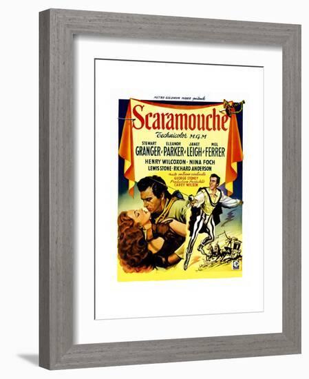 Scaramouche, Eleanor Parker, Stewart Granger, (Belgian Poster Art), 1952-null-Framed Giclee Print