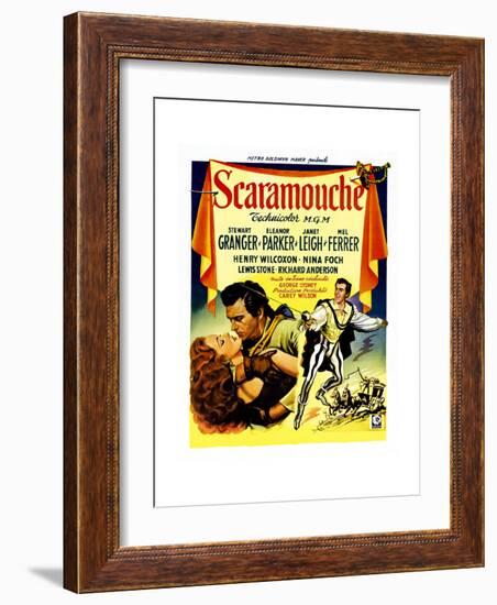 Scaramouche, Eleanor Parker, Stewart Granger, (Belgian Poster Art), 1952-null-Framed Giclee Print