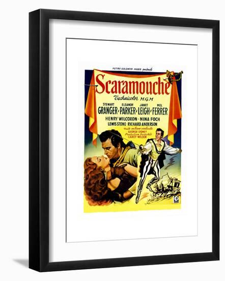 Scaramouche, Eleanor Parker, Stewart Granger, (Belgian Poster Art), 1952-null-Framed Giclee Print