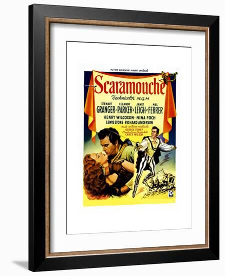 Scaramouche, Eleanor Parker, Stewart Granger, (Belgian Poster Art), 1952-null-Framed Giclee Print