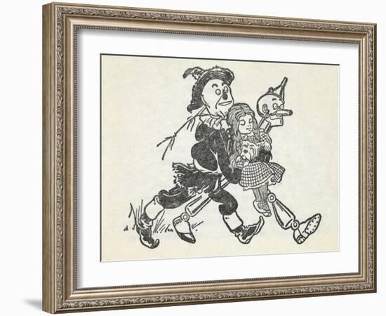 Scarecrow and the Tin Woodman Carrying a Sleeping Dorothy and Toto Out Of the Deadly Poppy Field-William Denslow-Framed Giclee Print
