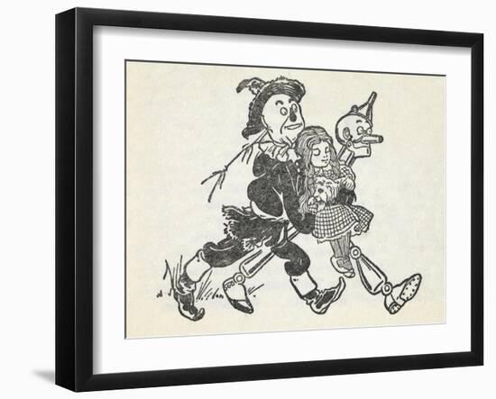 Scarecrow and the Tin Woodman Carrying a Sleeping Dorothy and Toto Out Of the Deadly Poppy Field-William Denslow-Framed Giclee Print