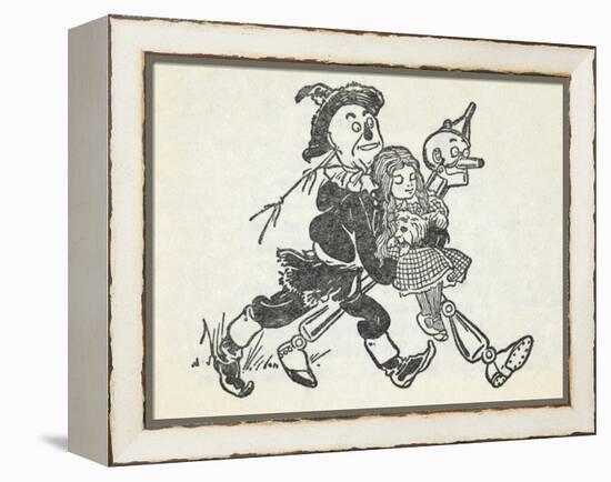 Scarecrow and the Tin Woodman Carrying a Sleeping Dorothy and Toto Out Of the Deadly Poppy Field-William Denslow-Framed Premier Image Canvas