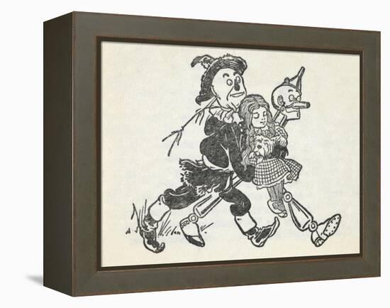 Scarecrow and the Tin Woodman Carrying a Sleeping Dorothy and Toto Out Of the Deadly Poppy Field-William Denslow-Framed Premier Image Canvas