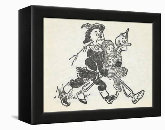 Scarecrow and the Tin Woodman Carrying a Sleeping Dorothy and Toto Out Of the Deadly Poppy Field-William Denslow-Framed Premier Image Canvas