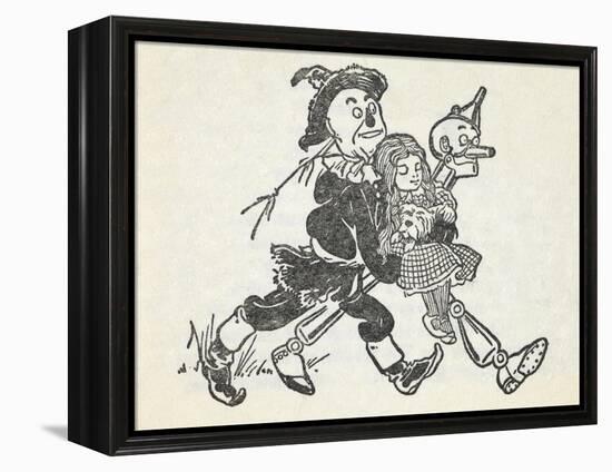 Scarecrow and the Tin Woodman Carrying a Sleeping Dorothy and Toto Out Of the Deadly Poppy Field-William Denslow-Framed Premier Image Canvas