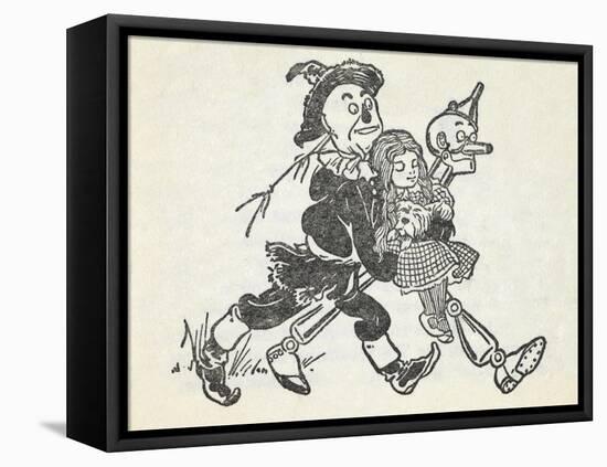 Scarecrow and the Tin Woodman Carrying a Sleeping Dorothy and Toto Out Of the Deadly Poppy Field-William Denslow-Framed Premier Image Canvas