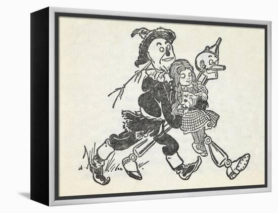 Scarecrow and the Tin Woodman Carrying a Sleeping Dorothy and Toto Out Of the Deadly Poppy Field-William Denslow-Framed Premier Image Canvas