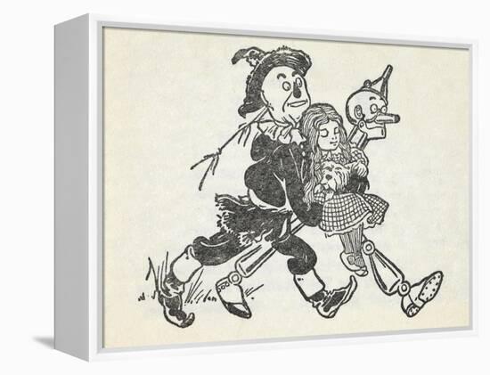 Scarecrow and the Tin Woodman Carrying a Sleeping Dorothy and Toto Out Of the Deadly Poppy Field-William Denslow-Framed Premier Image Canvas