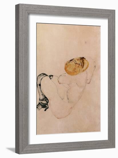 Scared, Crouching Young Girl, 1912-Egon Schiele-Framed Giclee Print