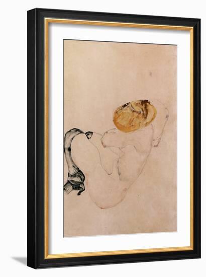 Scared, Crouching Young Girl, 1912-Egon Schiele-Framed Giclee Print