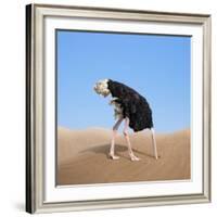 Scared Ostrich Burying its Head in Sand Concept-Andrey_Kuzmin-Framed Photographic Print