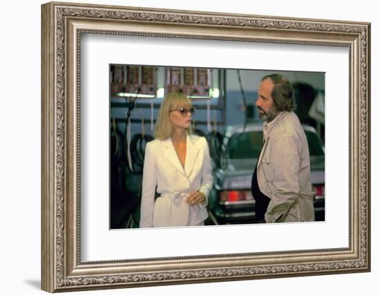 SCARFACE, 1983 directed by BRIAN by PALMA On the set, Michelle Pfeiffer with the director, Brian by-null-Framed Photo