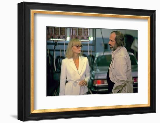 SCARFACE, 1983 directed by BRIAN by PALMA On the set, Michelle Pfeiffer with the director, Brian by-null-Framed Photo