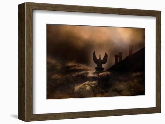 Scary gargoyle sits on the roof of Westport House in County Mayo, Ireland. Photo illustration.-Betty Sederquist-Framed Photographic Print