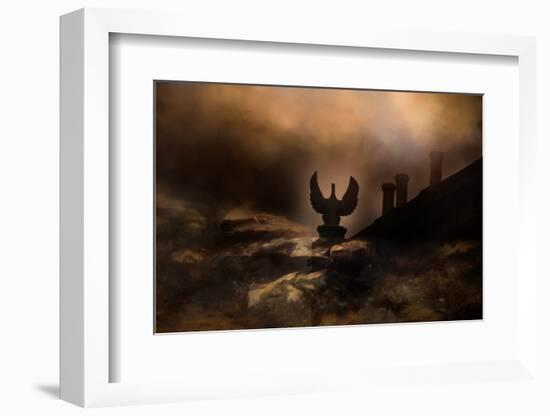 Scary gargoyle sits on the roof of Westport House in County Mayo, Ireland. Photo illustration.-Betty Sederquist-Framed Photographic Print