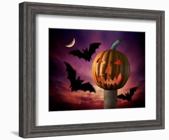 Scary Pumpkin and Bats-Matthias Kulka-Framed Giclee Print