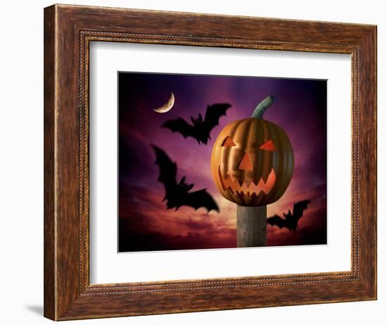 Scary Pumpkin and Bats-Matthias Kulka-Framed Giclee Print