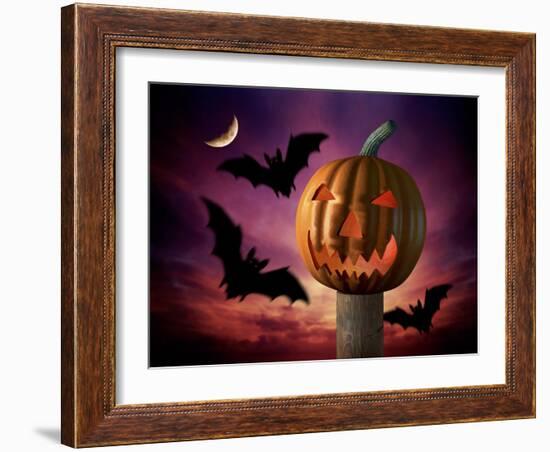 Scary Pumpkin and Bats-Matthias Kulka-Framed Giclee Print