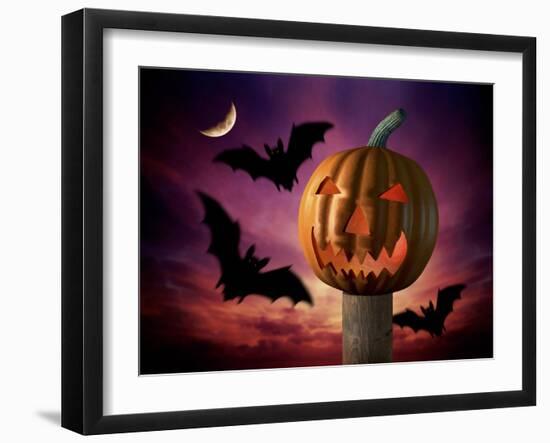 Scary Pumpkin and Bats-Matthias Kulka-Framed Giclee Print