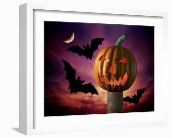 Scary Pumpkin and Bats-Matthias Kulka-Framed Giclee Print