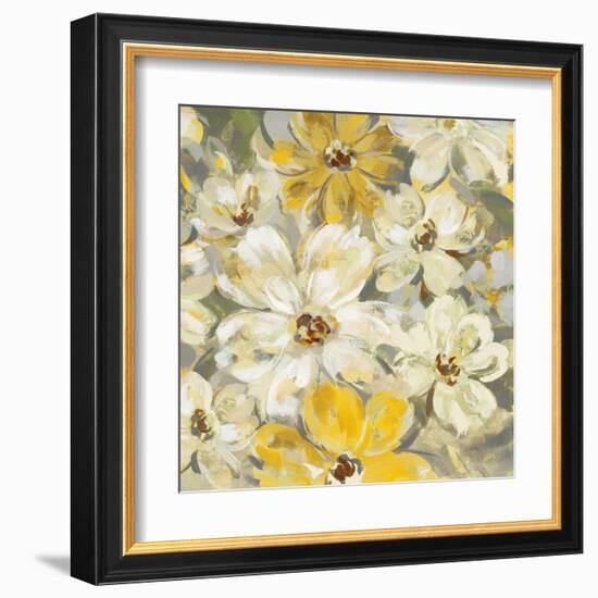 Scattered Spring Petals Yellow Gray Crop-Silvia Vassileva-Framed Art Print