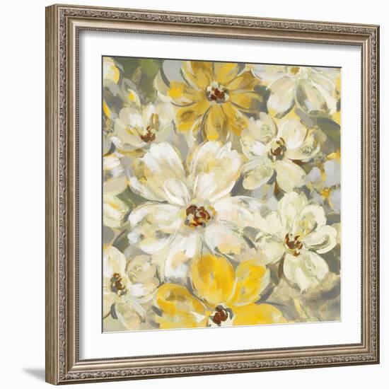 Scattered Spring Petals Yellow Gray Crop-Silvia Vassileva-Framed Art Print