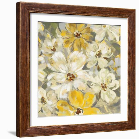 Scattered Spring Petals Yellow Gray Crop-Silvia Vassileva-Framed Art Print