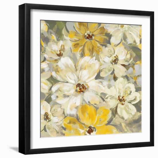 Scattered Spring Petals Yellow Gray Crop-Silvia Vassileva-Framed Art Print