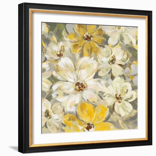 Scattered Spring Petals Yellow Gray Crop-Silvia Vassileva-Framed Art Print