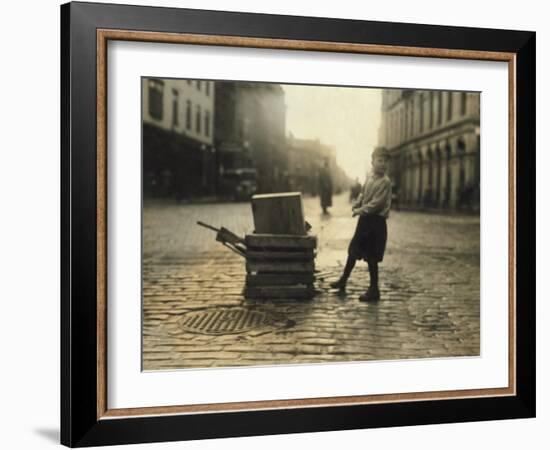 Scavenger Toting Wood, Fall River, Massachusetts, c.1916-Lewis Wickes Hine-Framed Photo