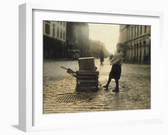 Scavenger Toting Wood, Fall River, Massachusetts, c.1916-Lewis Wickes Hine-Framed Photo