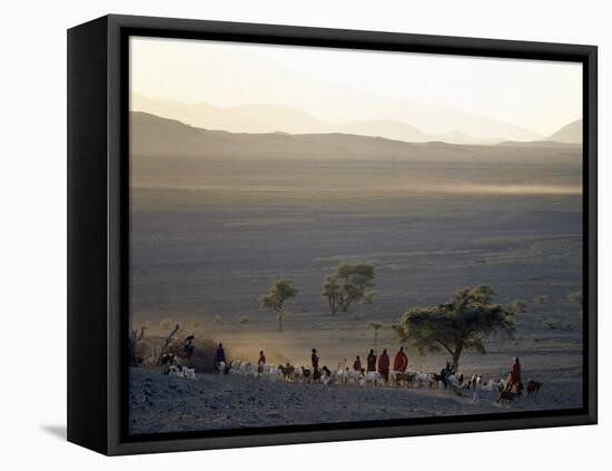 Scene at a Maasai Manyatta, or Homestead, at Dawn in an Arid Part of Northern Tanzania-Nigel Pavitt-Framed Premier Image Canvas