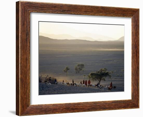 Scene at a Maasai Manyatta, or Homestead, at Dawn in an Arid Part of Northern Tanzania-Nigel Pavitt-Framed Photographic Print