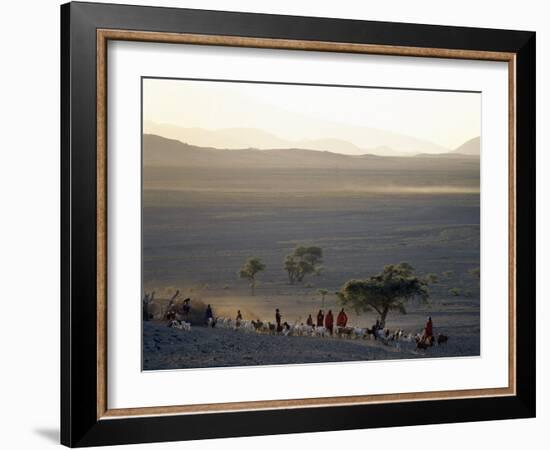 Scene at a Maasai Manyatta, or Homestead, at Dawn in an Arid Part of Northern Tanzania-Nigel Pavitt-Framed Photographic Print