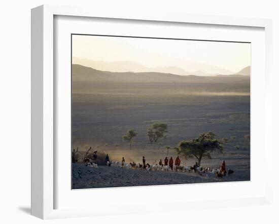 Scene at a Maasai Manyatta, or Homestead, at Dawn in an Arid Part of Northern Tanzania-Nigel Pavitt-Framed Photographic Print