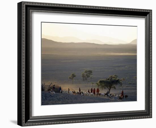 Scene at a Maasai Manyatta, or Homestead, at Dawn in an Arid Part of Northern Tanzania-Nigel Pavitt-Framed Photographic Print