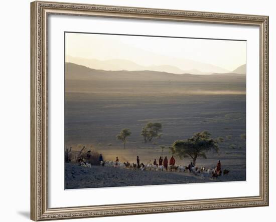 Scene at a Maasai Manyatta, or Homestead, at Dawn in an Arid Part of Northern Tanzania-Nigel Pavitt-Framed Photographic Print