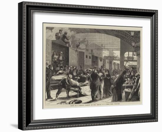 Scene at a Railway Station on the Arrival of a Train with Wounded-null-Framed Giclee Print