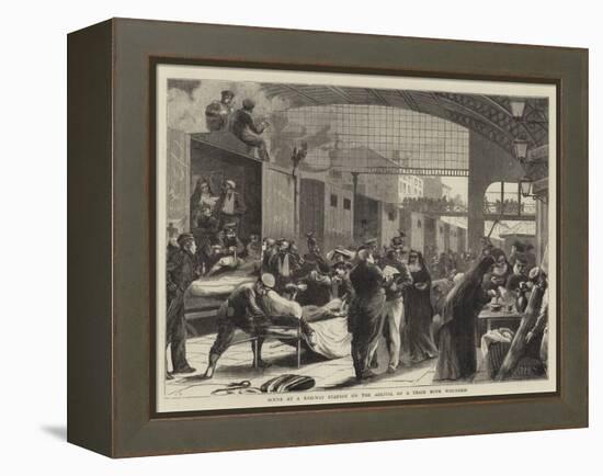 Scene at a Railway Station on the Arrival of a Train with Wounded-null-Framed Premier Image Canvas