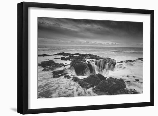 Scene at Thor's Well in Black and White, Oregon Coast-null-Framed Photographic Print