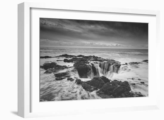Scene at Thor's Well in Black and White, Oregon Coast-null-Framed Photographic Print