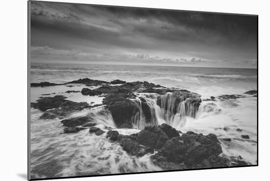 Scene at Thor's Well in Black and White, Oregon Coast-null-Mounted Photographic Print