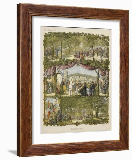 Scene from a Danish County Fair, "Fra Dyrehavsbakken", from a Broadsheet Published by Michaelsen…-Hans Christian Ley-Framed Giclee Print