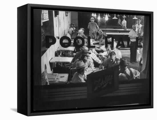 Scene from a Small Town Pool Hall, with People Just Hanging Out and Relaxing-Loomis Dean-Framed Premier Image Canvas