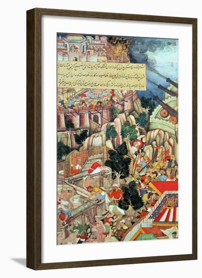 Scene from Mining Operations at the Siege of Chitor from the 'Akbarnama', Mughal, C.1590-null-Framed Giclee Print