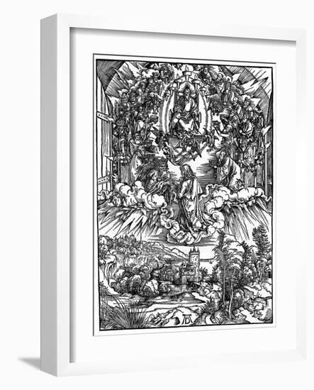 Scene from the Apocalypse, St John before God the Father and the Twenty-Four Elders, 1498-Albrecht Durer-Framed Giclee Print