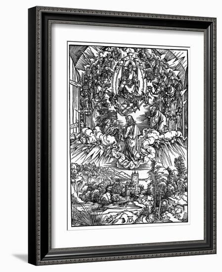 Scene from the Apocalypse, St John before God the Father and the Twenty-Four Elders, 1498-Albrecht Durer-Framed Giclee Print