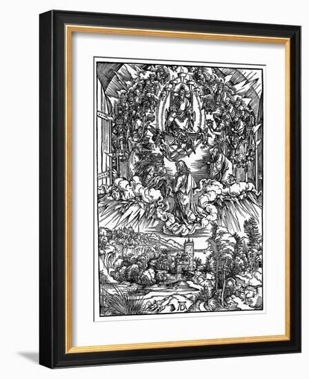 Scene from the Apocalypse, St John before God the Father and the Twenty-Four Elders, 1498-Albrecht Durer-Framed Giclee Print